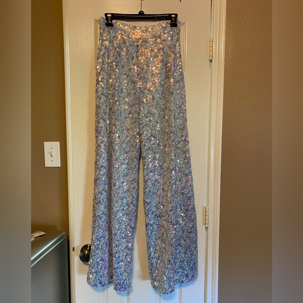 Queen of Sparkles Floral Sequin Pants NWT M